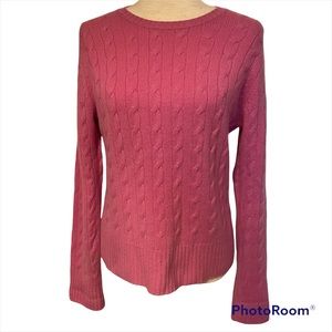 LXRI SWEATER CREWNECK BARBIE CORE PINK CABLE KNIT CASHMERE LONG SLEEVE SIZE M